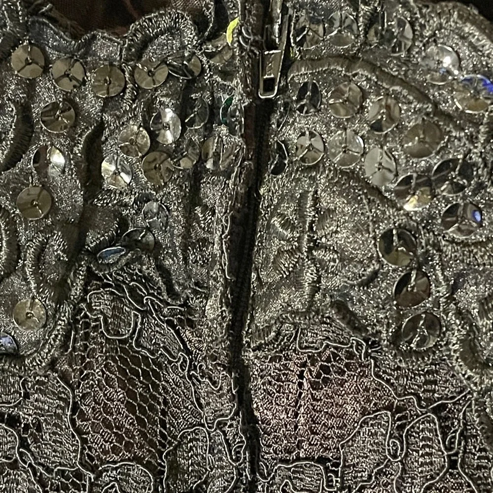 Jessica McClintock Gunne Sax Black Lace Sequin Midi Dress Gothic Romantic 9/10 - Picture 10 of 11